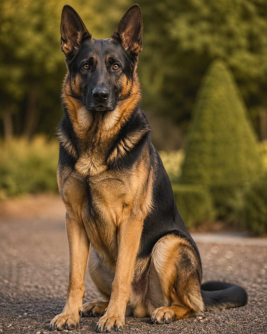 Cane, Tony Iavorone's male German Shepherd, standing on a path