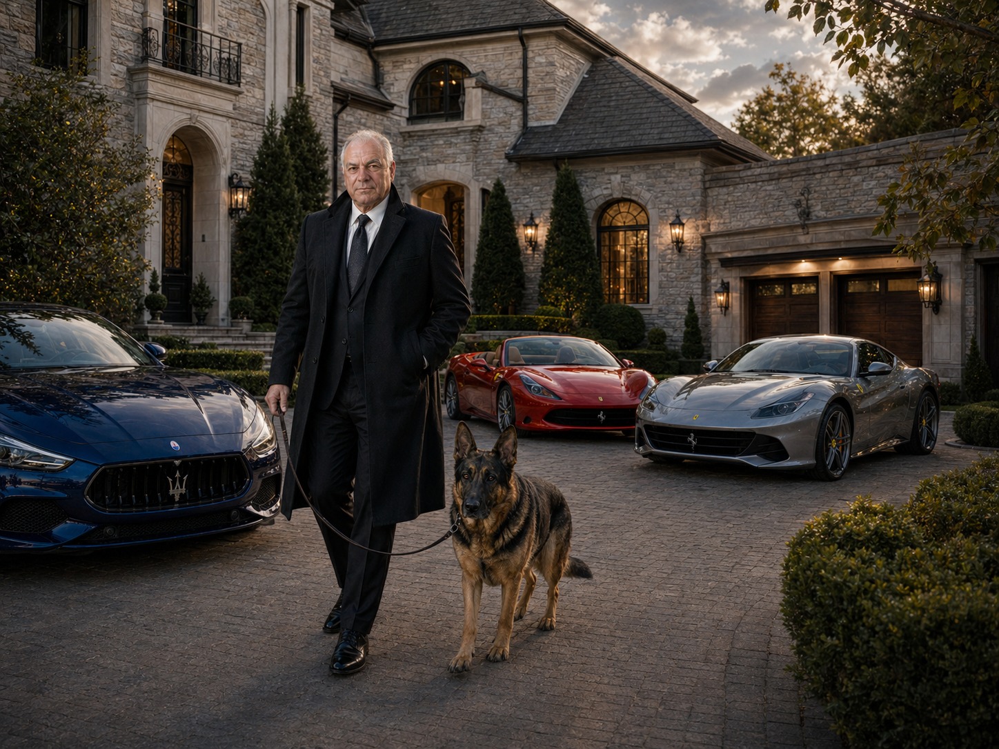 Tony Iavorone walking Cane around his luxury estate