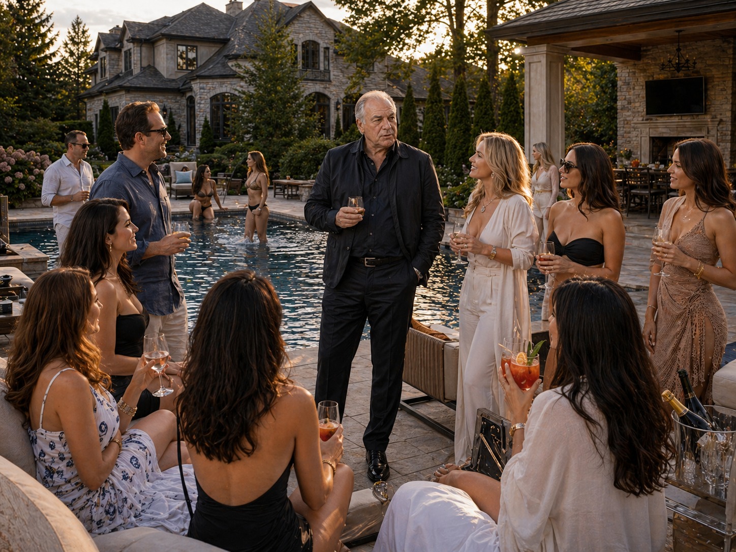 Luxury poolside social gathering at Tony Iavorone's estate